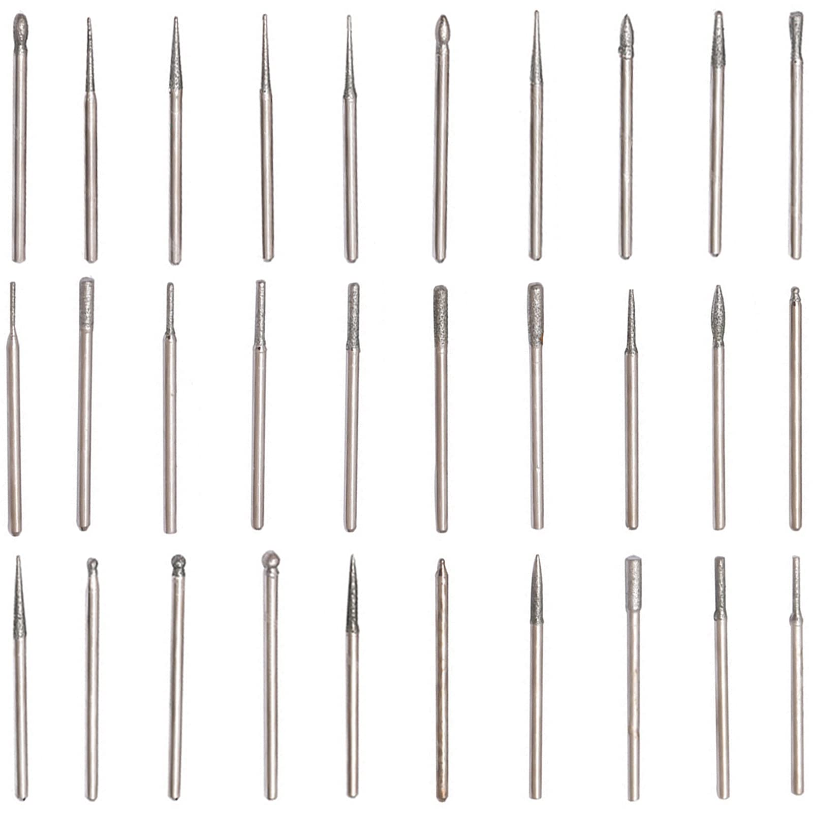 Treki 30pcs Fresas Diamante Mini Brocas de Diamante con 3mm Vástago Fresas Diamantadas Rotatorio de Fresas Taladro de Diamante Herramienta de Broca para Vidrio Piedra Joyería Metal Rotary Tool