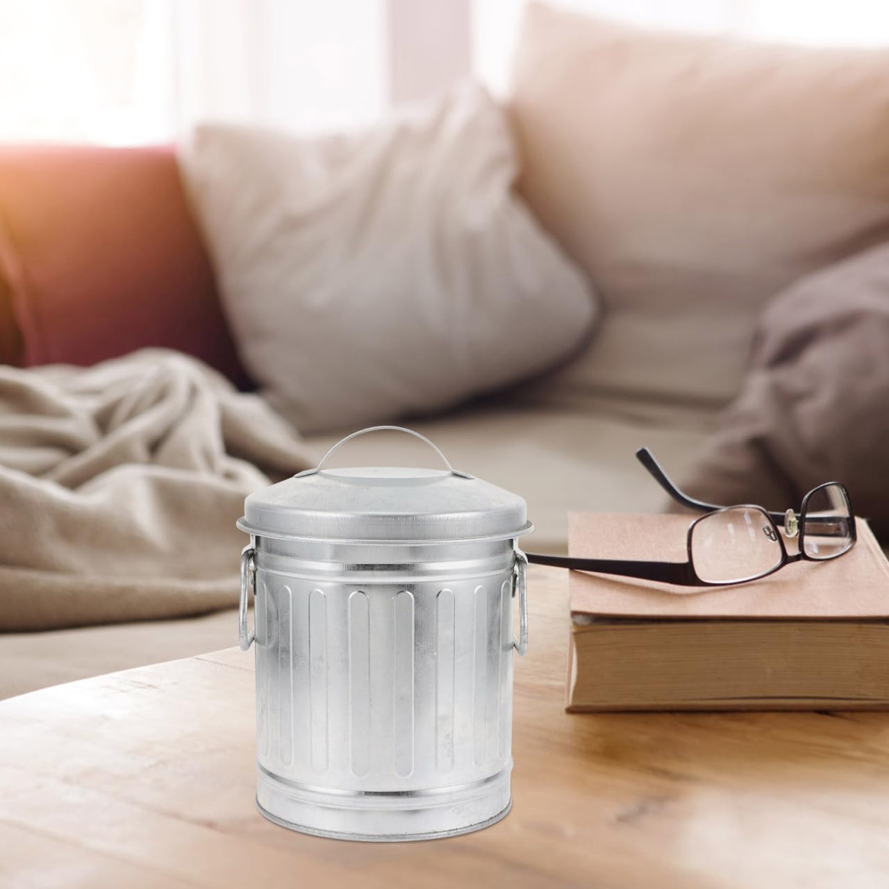 Zerodeko Trash Can,Cute Traditional Mini Metal Trashcan On The Desktop, Decorative Galvanized Bucket, Multifunctional Organizer & Flower Pot for Home, Office, Bathroom, and Cabin (Silver, 5.1" x 7.5")