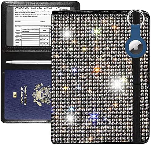 LIFUTOPIA Bling Passport Vaccine Card Drive License Holder Combo W/Airtag Keychian, Glitter RFID Blocking Credit Card Holder Travel Wallets Cover Case for Men Women Colorful