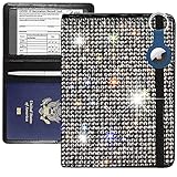 LIFUTOPIA Bling Passport Vaccine Card Drive License Holder Combo W/Airtag Keychian, Glitter RFID Blo