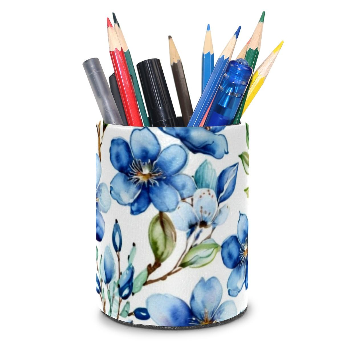 otnrnondcl Decorative Pen Holder Stand for Desk Accessories, PU Leather Waterproof Pencil Marker Makeup Brush Cup, Stationery Organizer for Office,