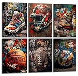 XJHWOP Colorful Graffiti Sport Wall Art Basketball Football Posters Inspirational Street Pop Prints for Teen Boys Bedroom Unframed 8x10 Inches