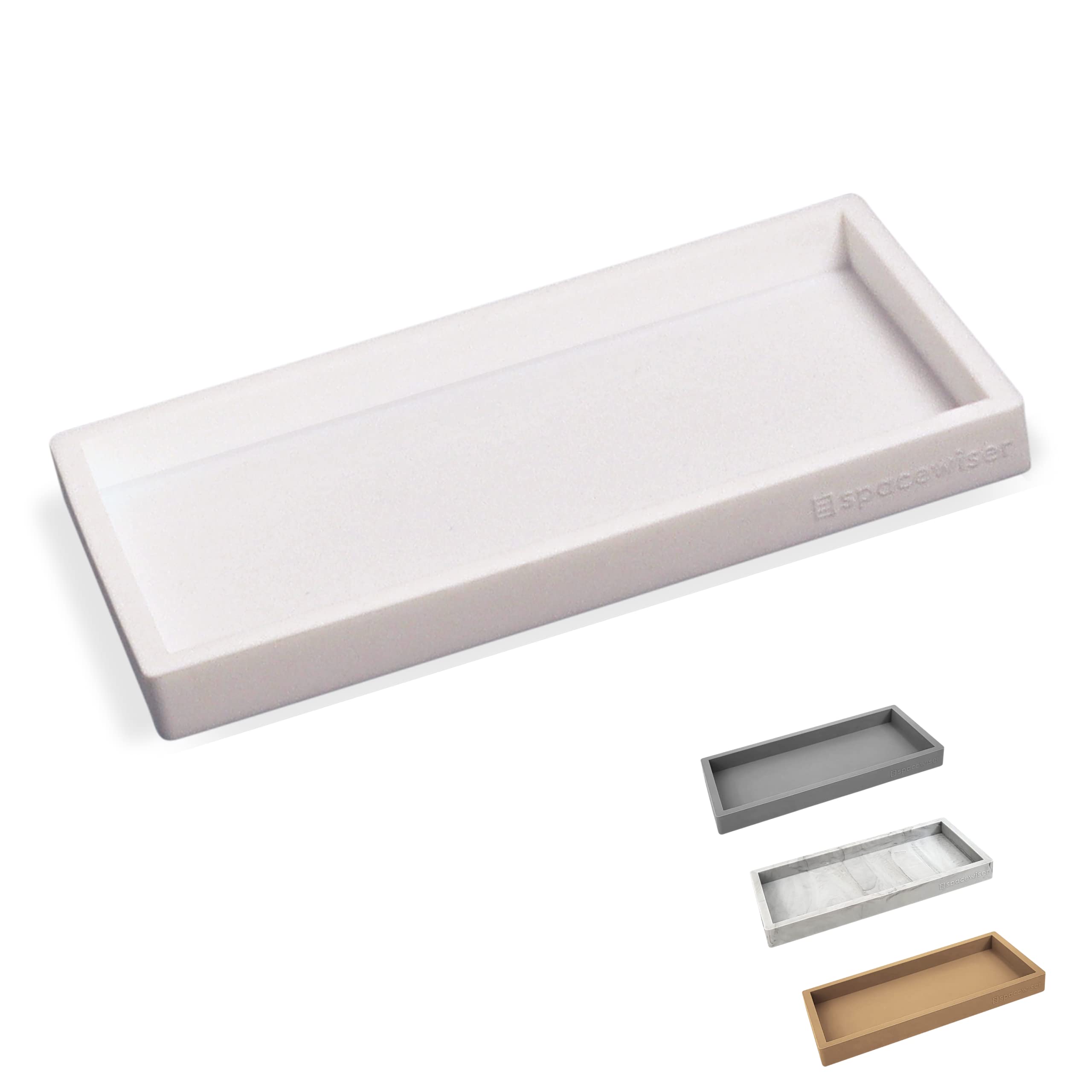 Spacewiser Countertop and Vanity Tray – Small 7.7'' Silicone Soap Dispenser Tray, Shatterproof Flexible Bathroom Tray, Kitchen Sink Tray for Soap Bottles (TRAY-S-WHITE-FBA)