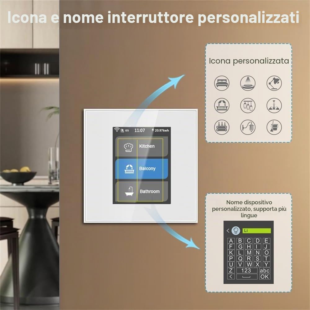 LANBON L8 Multi Mode LCD Smart WLAN Interruttore della luce 4 in 1 (1/2/3 canali e tenda), compatibile con Alexa & Google, senza dimmer, per presa da incasso Ø 60 mm, neutro richiesto, L8-HS