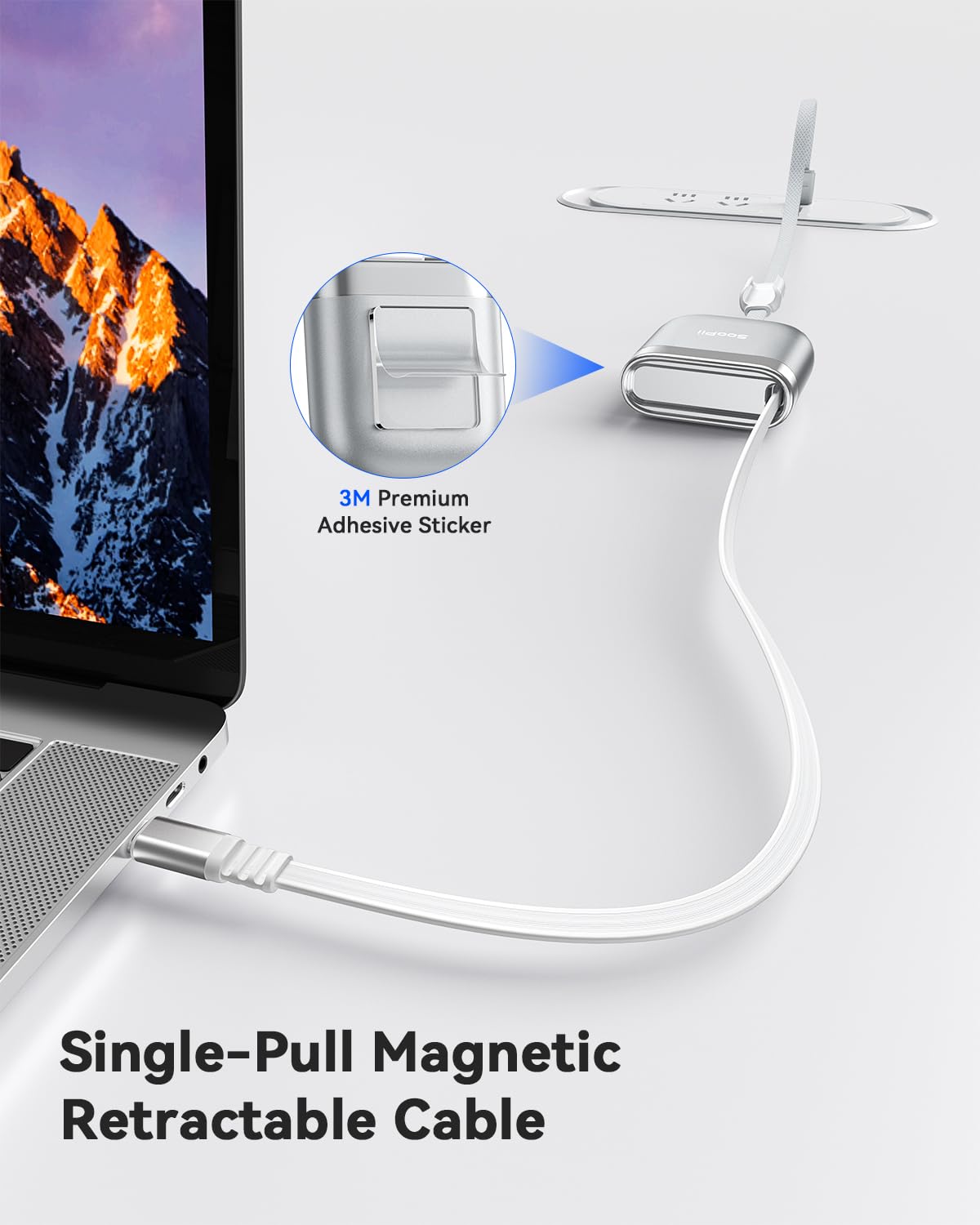 SOOPII Cable USB C a USB C retráctil de 240 W, 2 unidades, color plateado