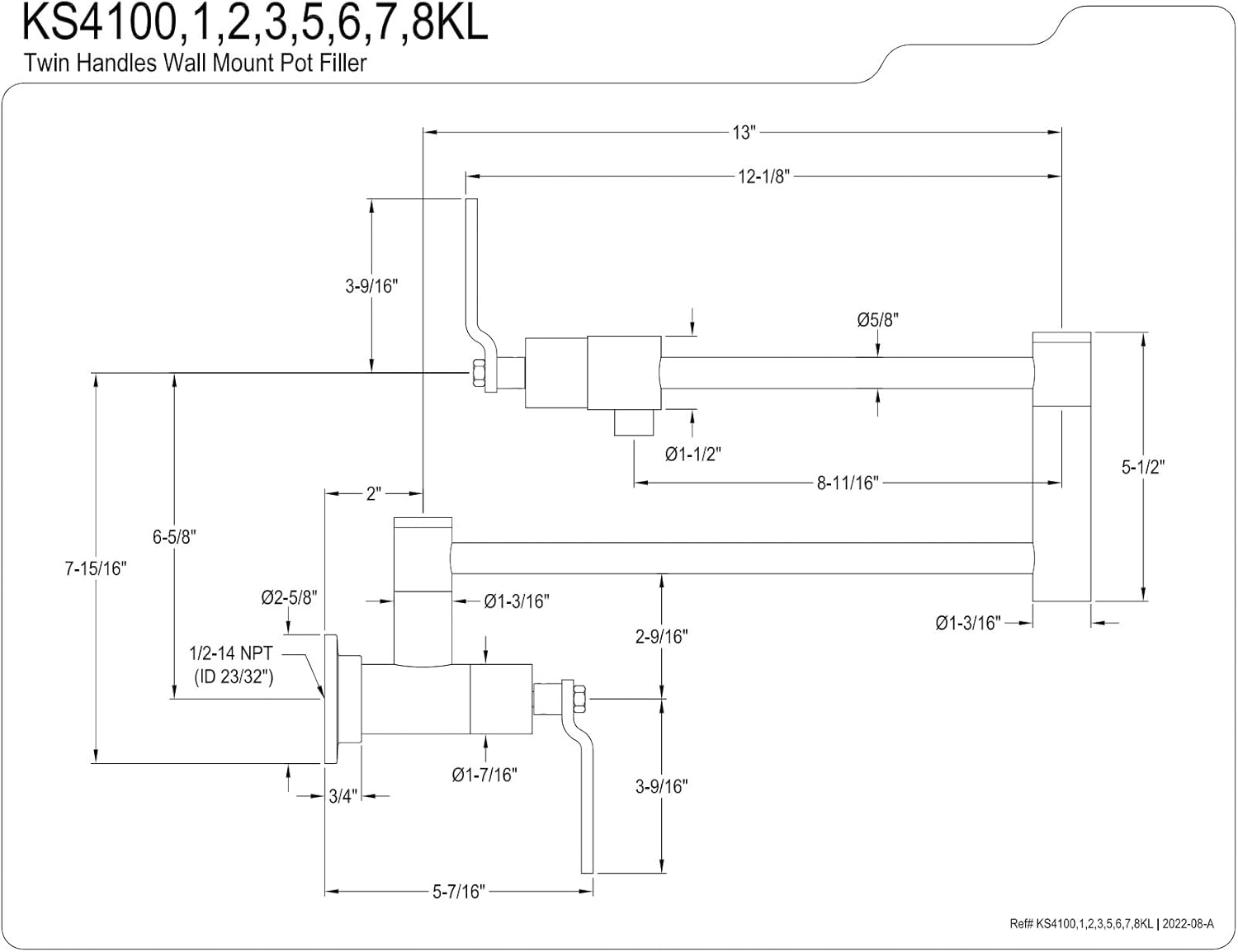 Kingston Brass KS4108KL Whitaker Wall Mount Pot Filler, Brushed Nickel