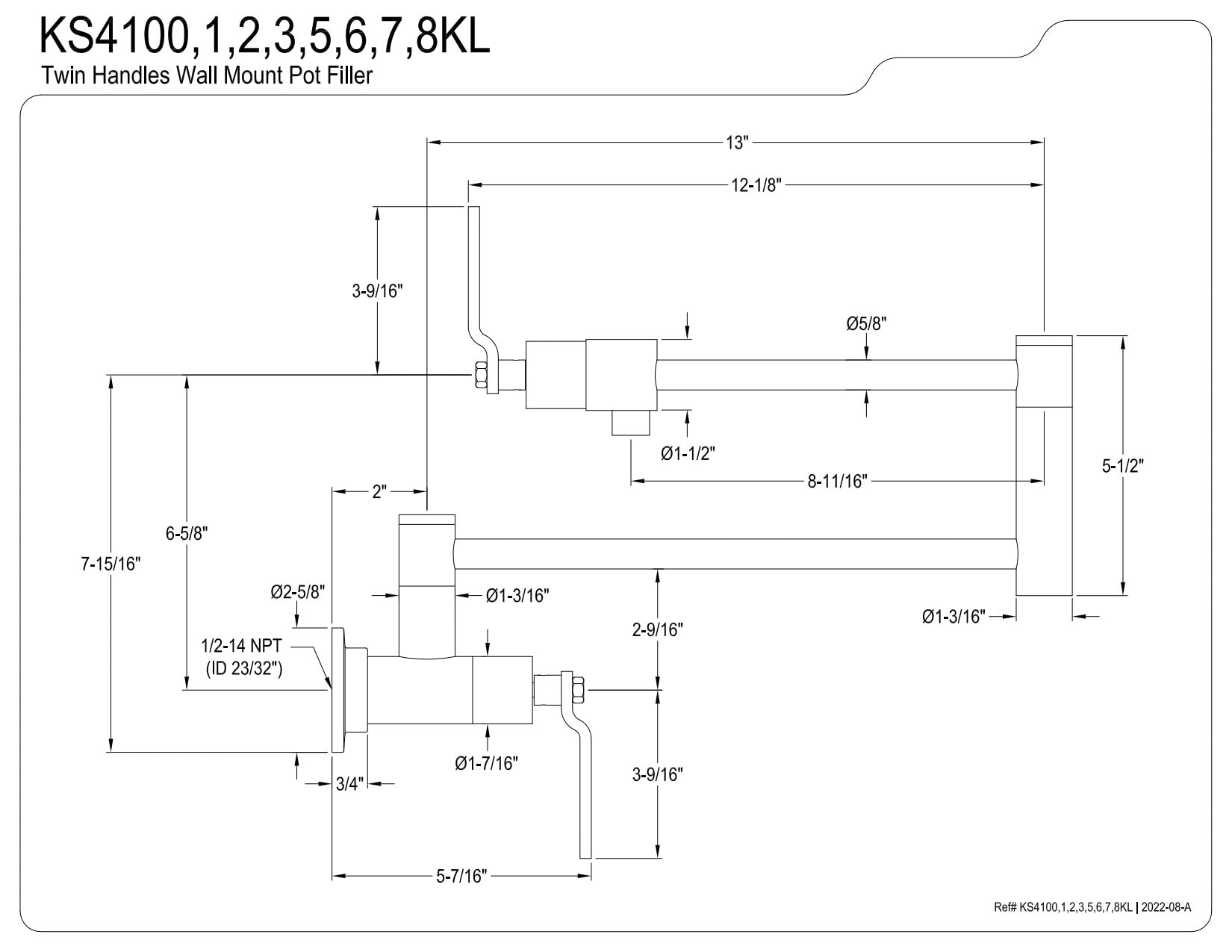 Kingston Brass KS4106KL Whitaker - Relleno de pared para ollas, níquel pulido