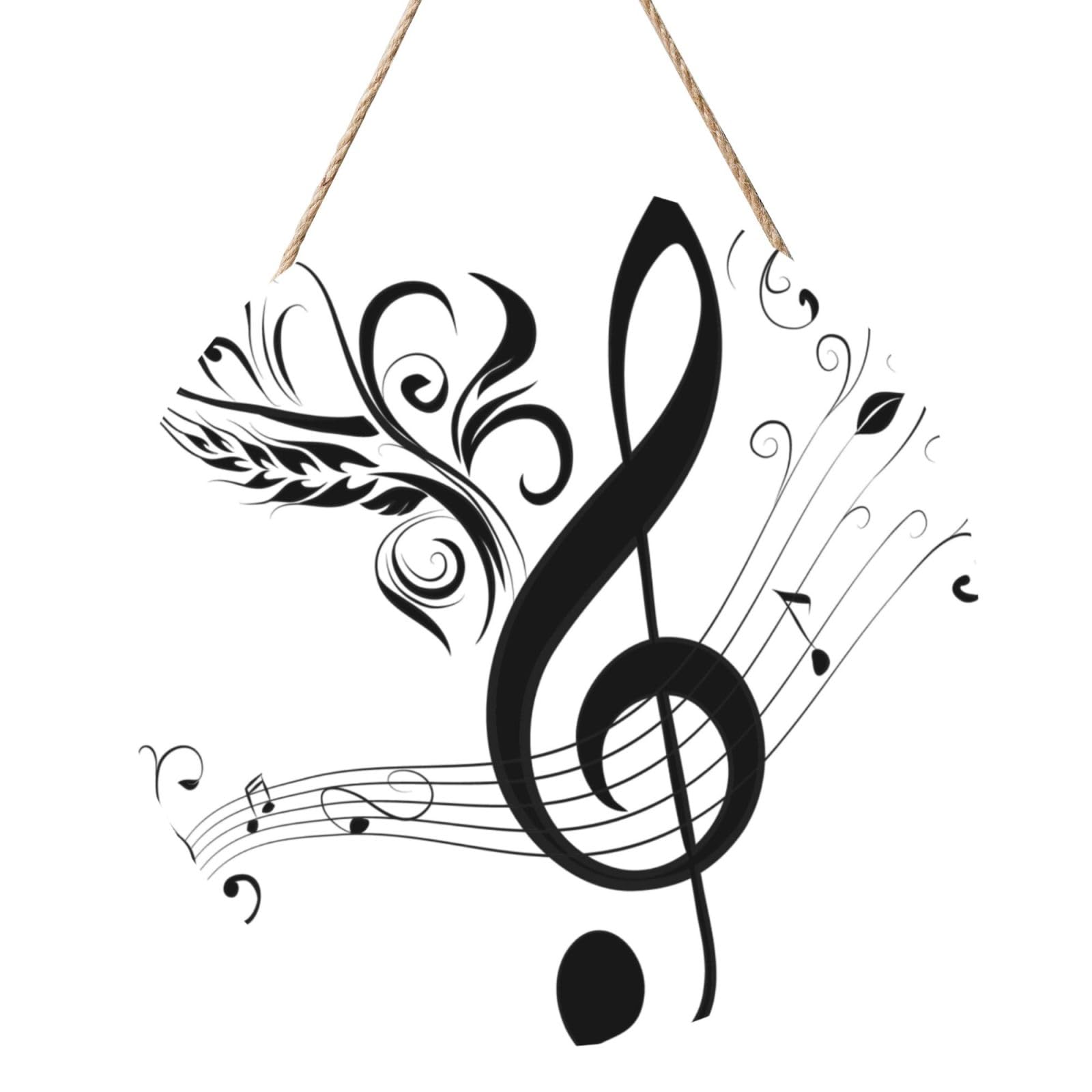 InOmak Music Treble Clef And Note Artistic, Round Wood Panel Painting 12 in, Wall Hanging Painting For Home
