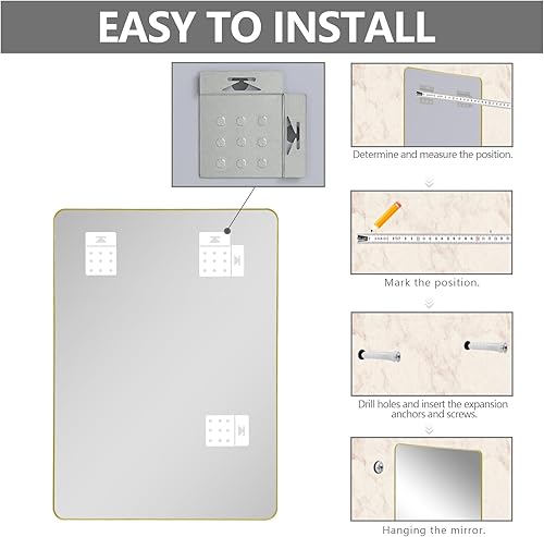 Miniatura 5 de Espejo de baño dorado de 32 x 24 pulgadas, espejo de pared dorado, espejo de tocador de baño con esquina redondeada, inastillable