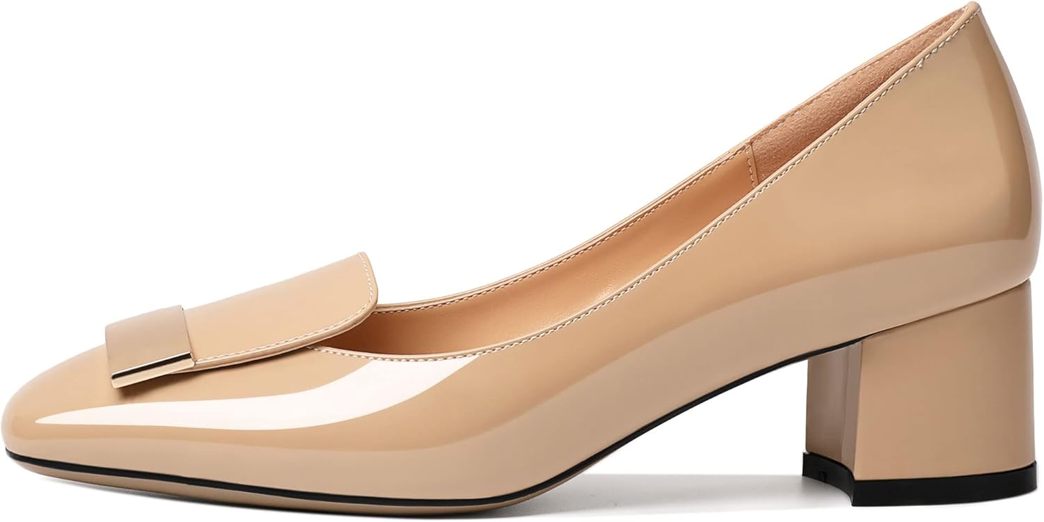 YODEKS Women's Low Block Heels Pumps Square Toe Chunky Heels Slip On 2 Inch Closed Toe Dressy Shoes - Image 9