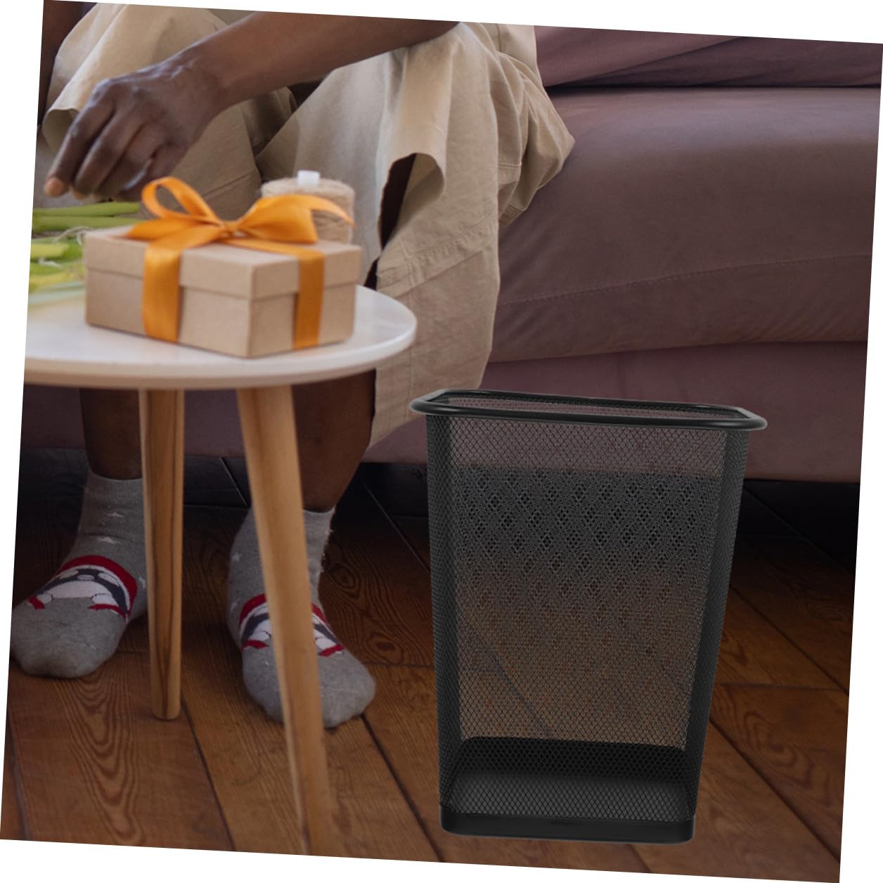 Sosoport 2pcs Mesh Trash Can Iron Wastebasket with Reinforced Base and Edging Square Garbage Bin for Office Kitchen Bedroom and Bathroom Metal Basket for Home and Workplace Organization