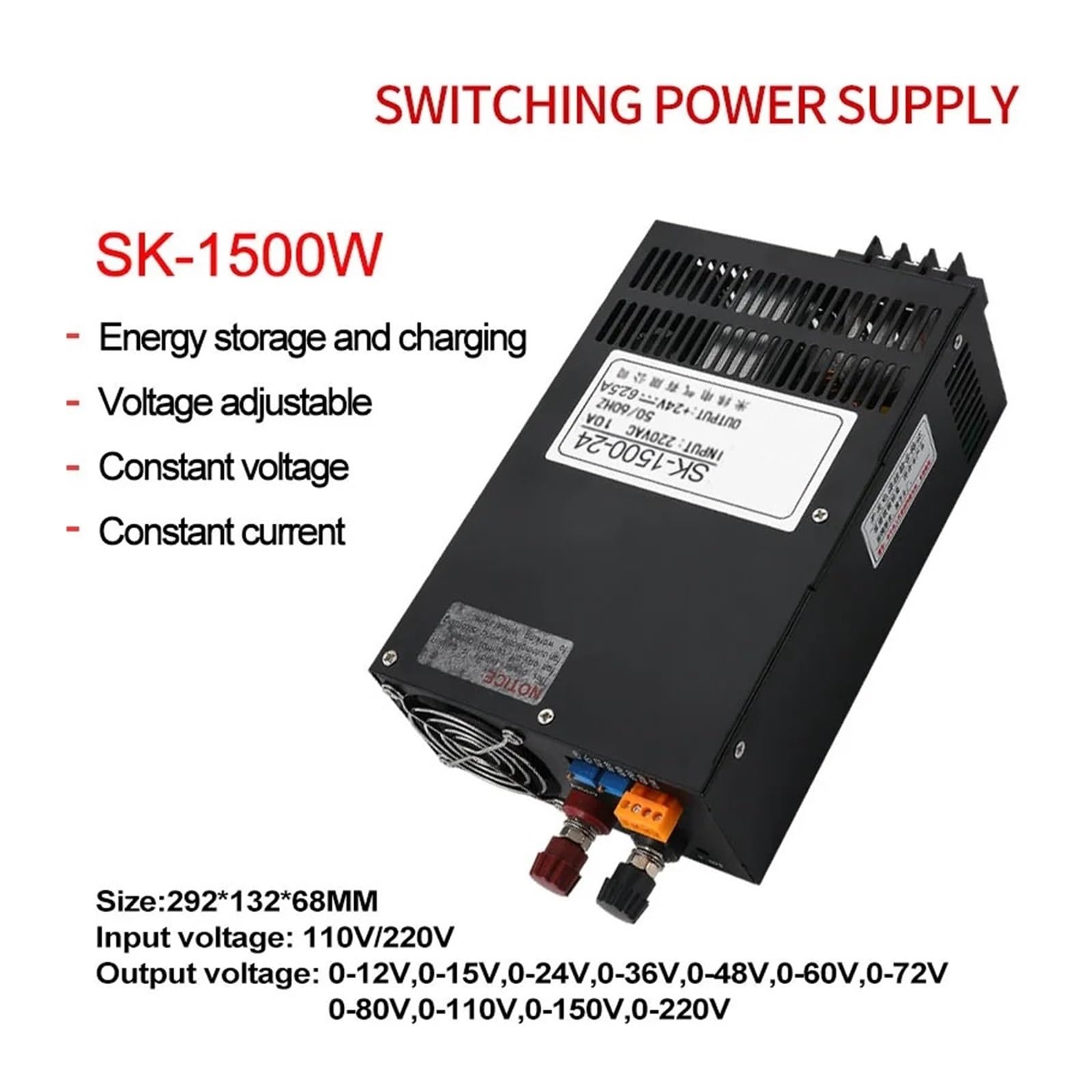 Alimentation de Commutation 1500W, 110V/220V AC-DC 0-12V 24V 36V 48V 60V 72V 80V 110V 150V 220V réglable(110VAC,0-110V_1500W)