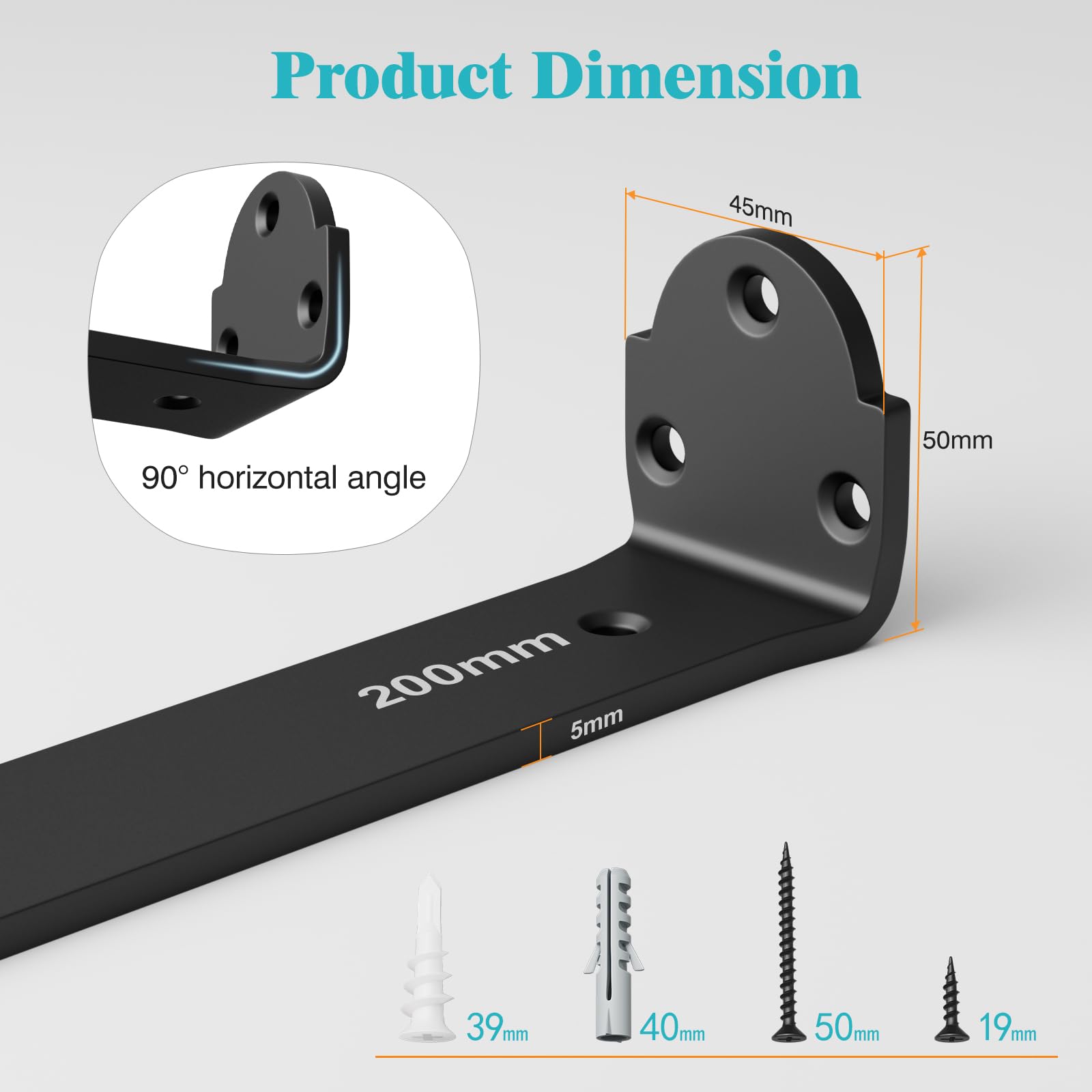 4 Pack Shelf Brackets 20cm, Heavy Duty Metal L Wall Brackets for Shelves with 5mm Thick and 70Kg Load Capacity, Black - Image 4
