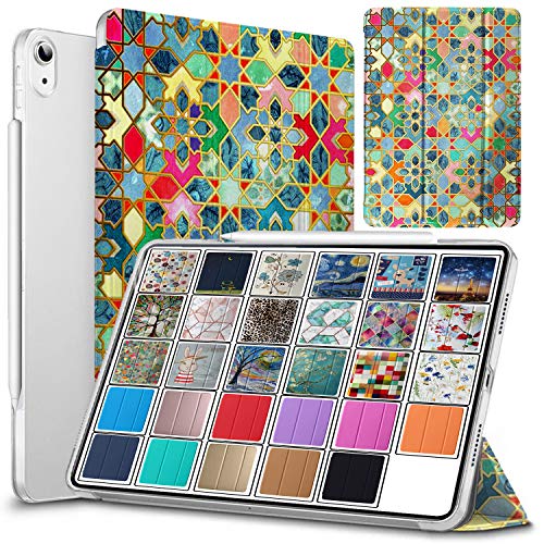 Image of DuraSafe Cases for iPad Air 5th 2022 Air 4th 2020 Gen [iPad Air 4 Air 5 ] 10.9 Inch A2588 A2316 MM6R3HN /A MM6T3HN /A Printed Slim Lightweight PC Dual Angle Stand Clear Flip Back Cover - Damask