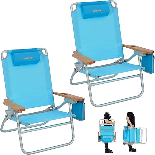 Miniatura 1 de #WEJOY Oversized 4-Adjustable Beach Chair,Folding Reclining Beach Chairs for Adult Portable Low Seat Chair with Carry Strap Cup Holder Wooden