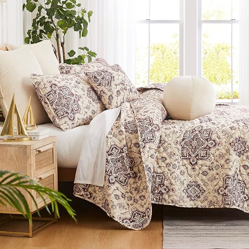 Oversized Twin Quilt Bedding Set 5-Piece, Persian Eggplant Purple Bedspread