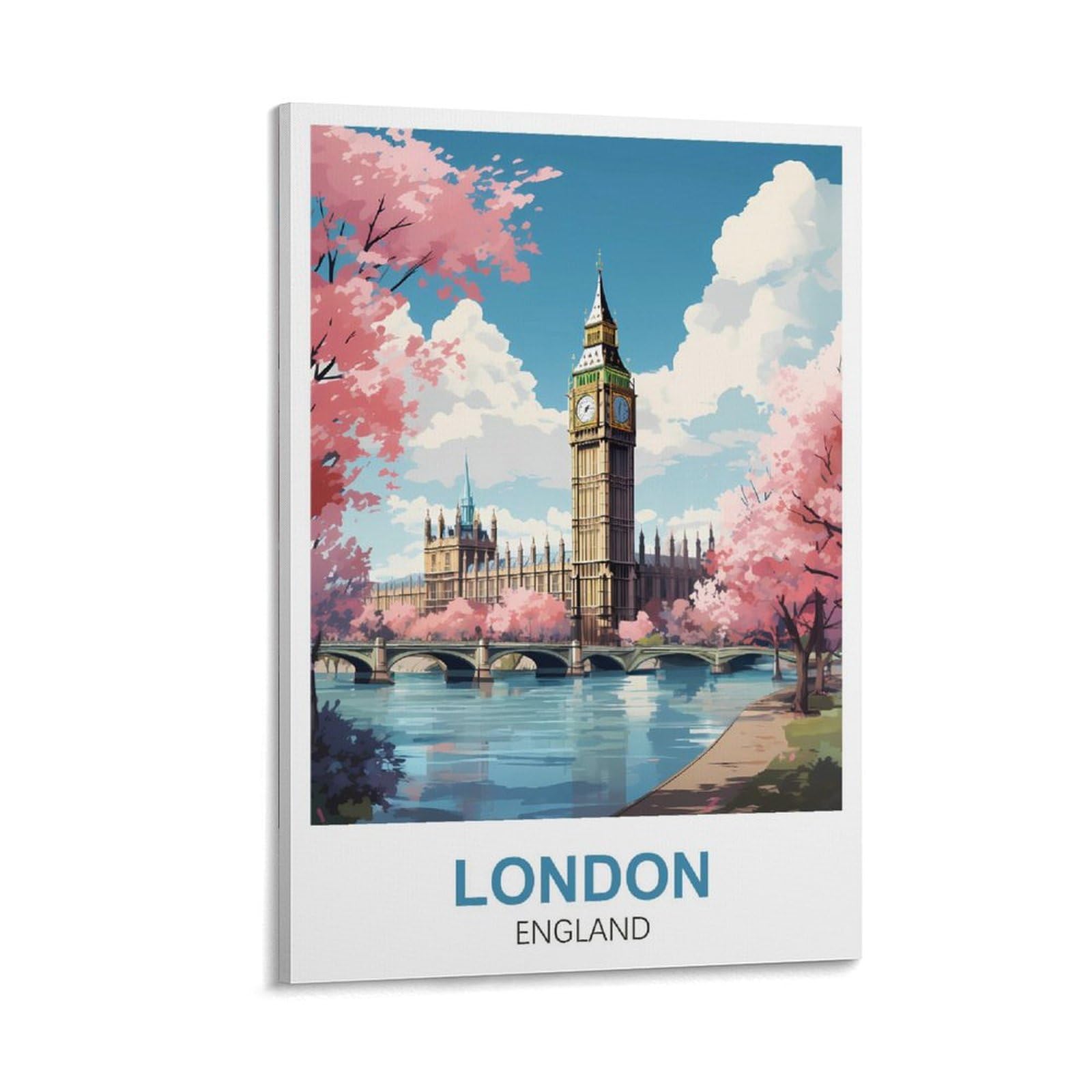 ZBBGGOZ London England Vintage Travel Poster 16x24inch(40x60cm) Canvas Wall Posters And Art Picture Print Modern Family Bedroom Decor