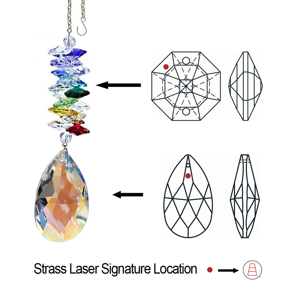 Crystal Suncatcher 5 inch Colorful Crystal Ornament Aurora Borealis Faceted Almond Prism Rainbow Maker Cascade Made with Genuine Swarovski Crystals