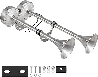 Marine Boat Safty Horns 12V 180dB Double Trumpet Truck Horn Stainless Steel Low and High Tone 2 Tube for Ship Truck RV Trailer Pickup Van Bus