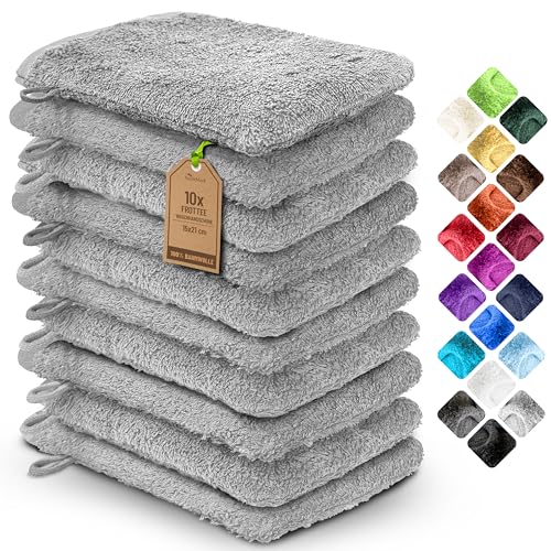 NatureMark 10x Waschhandschuhe aus Frottee 100% Baumwolle Weich und Robust Ideal für die tägliche Pflege und Gäste Silber Grau 15x21 cm