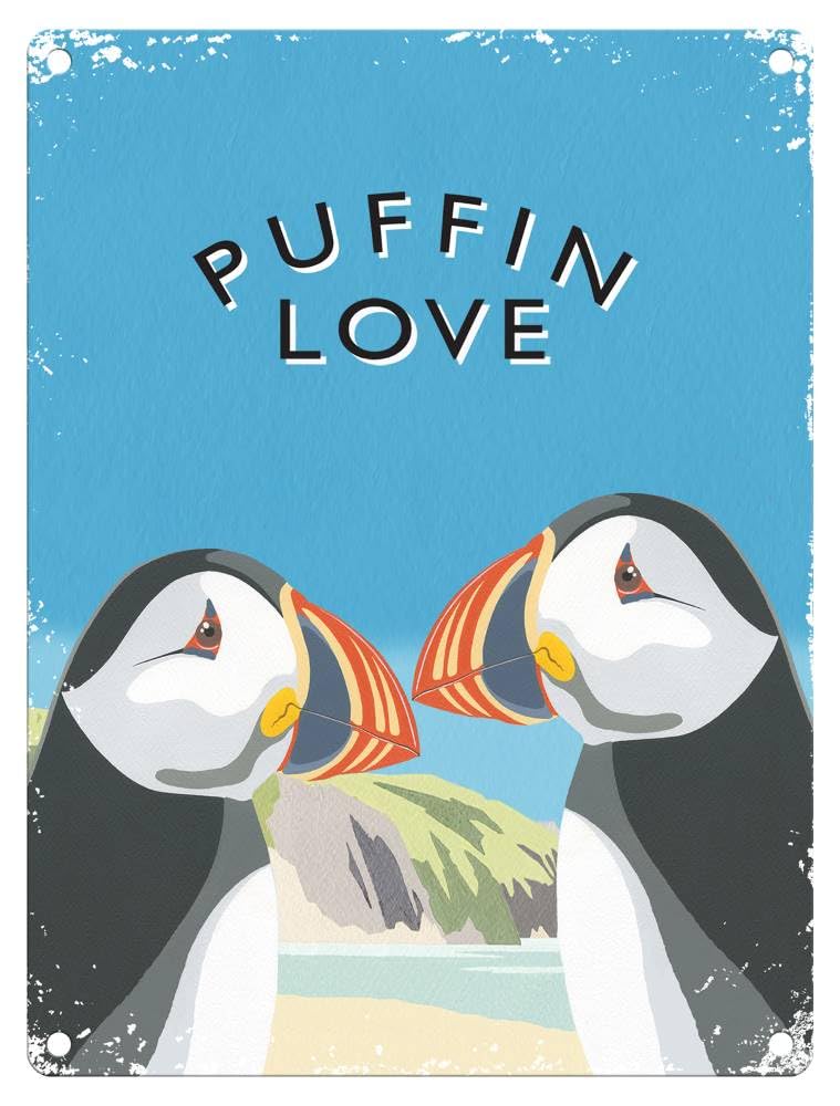 Small (150 x 200mm) Metal Sign - Puffin Love
