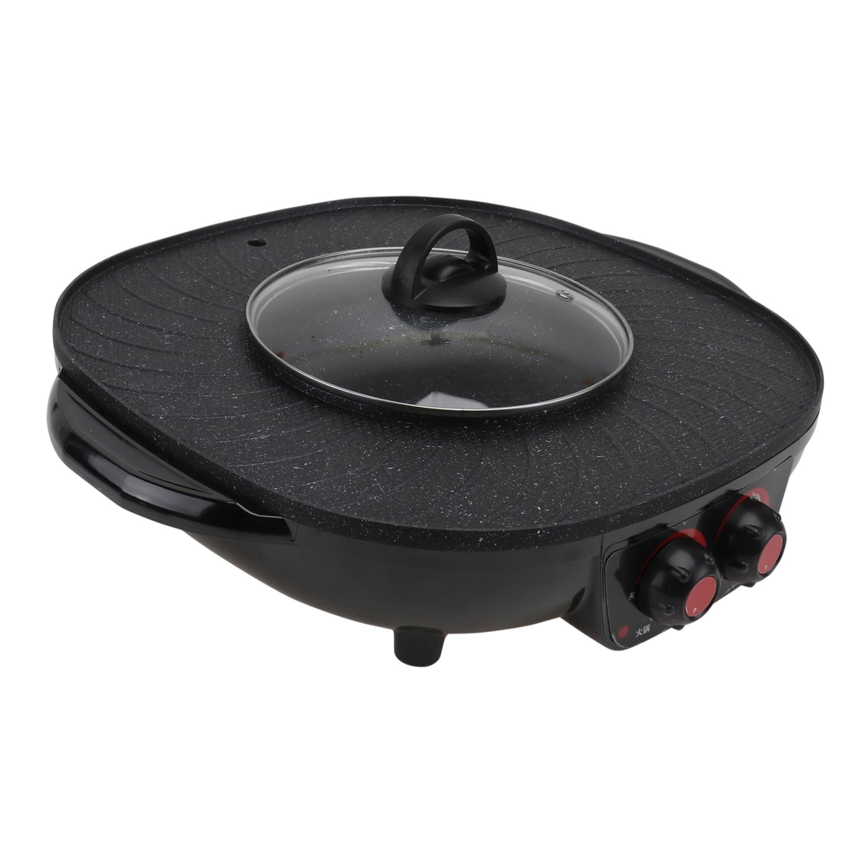 Pot Chaud Électrique Multifonction Noir en Fer avec Contrôle Double, Chauffage Rapide et Uniforme, sans Fumée, pour Barbecue et Fondue en Famille