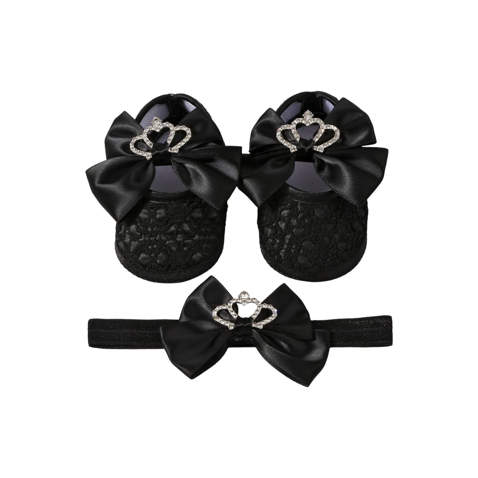 Stylish Crowns Bowknot Design Newborns Girl Shoe Headband Set Feature Soft Soles and Comfortable Fabric Soft Baby Footwearsophisticated Child Girl Footwear — view 15