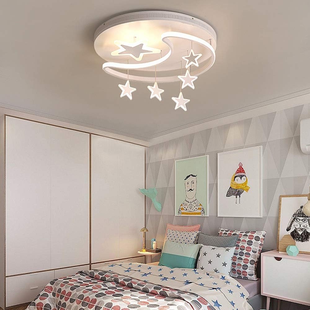 Cartoon LED Ceiling Light Modern Dimmable Kids Room Ceiling Lamp with Remote Control Nursery Lamp Creative Star Moon Ceiling Lamp Acrylic Boys Girls Bedroom Chandelier (Color : White-52cm)