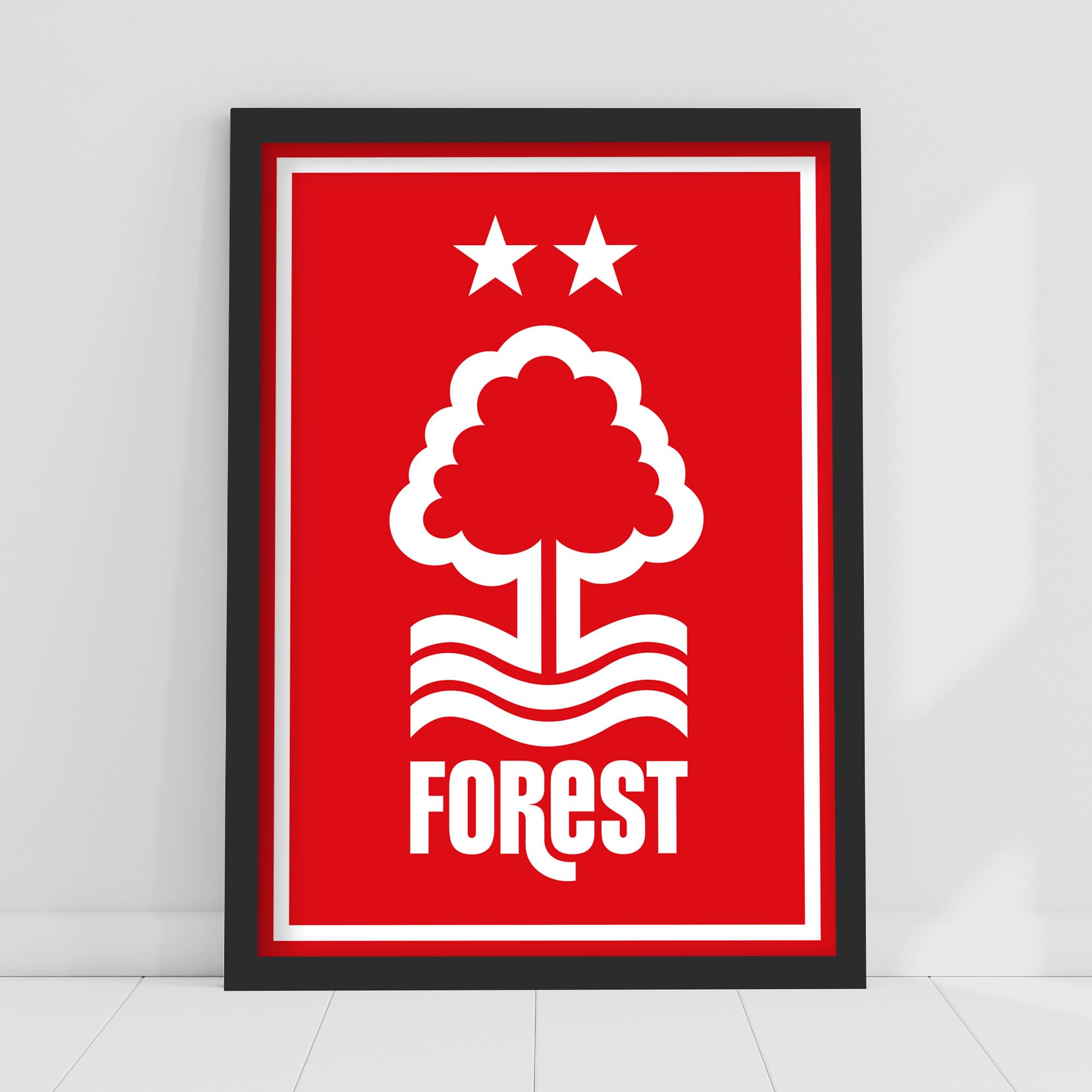 Themed Nottingham Forest FC Print - White Crest Red Background Poster Football Art (42cm x 59.4cm - A2)