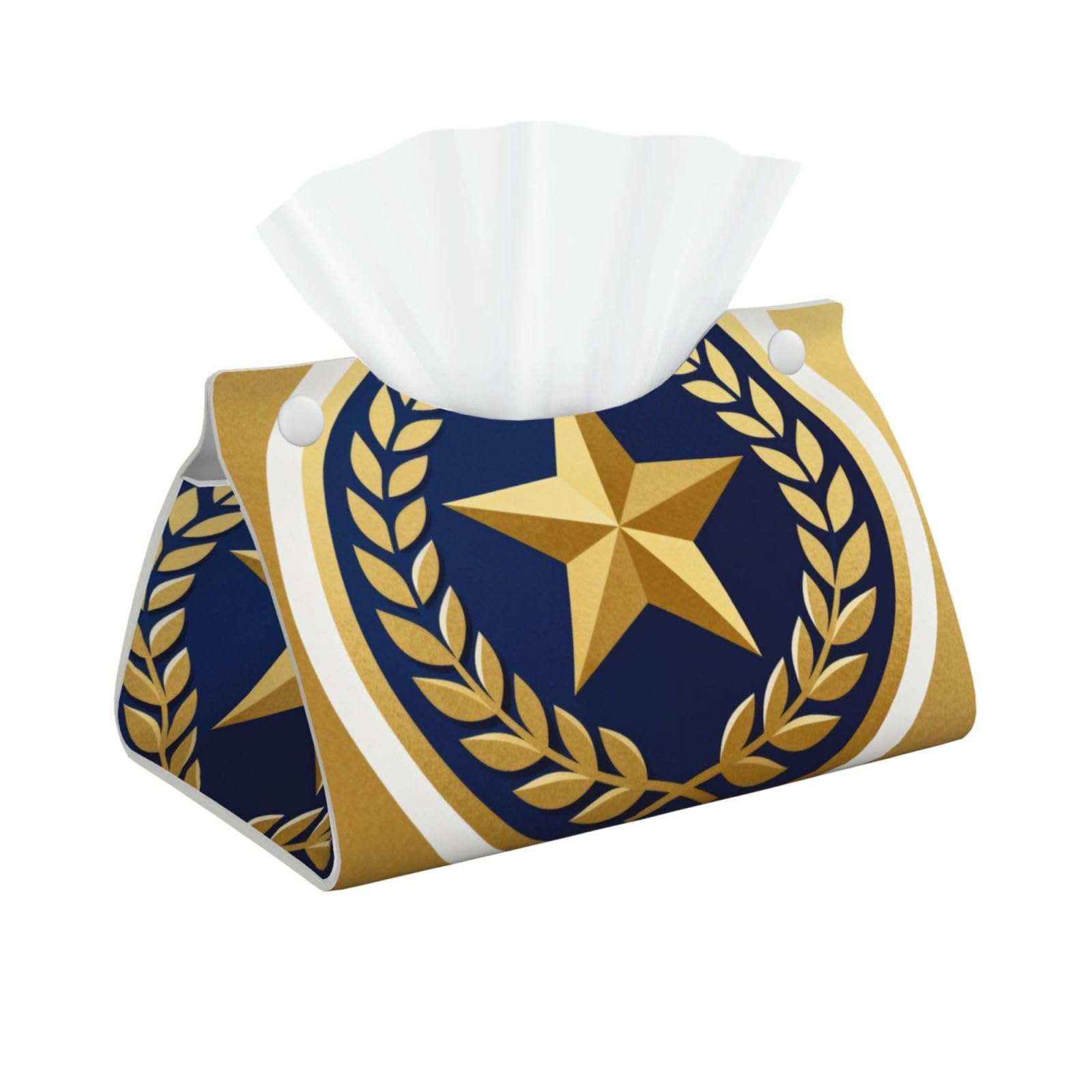 Captain Armband Badge Long Leather Tissue Box Cover-Waterproof PU Leather Tissue Holder for Bathroom, Decorative Rectangular Tissue Case
