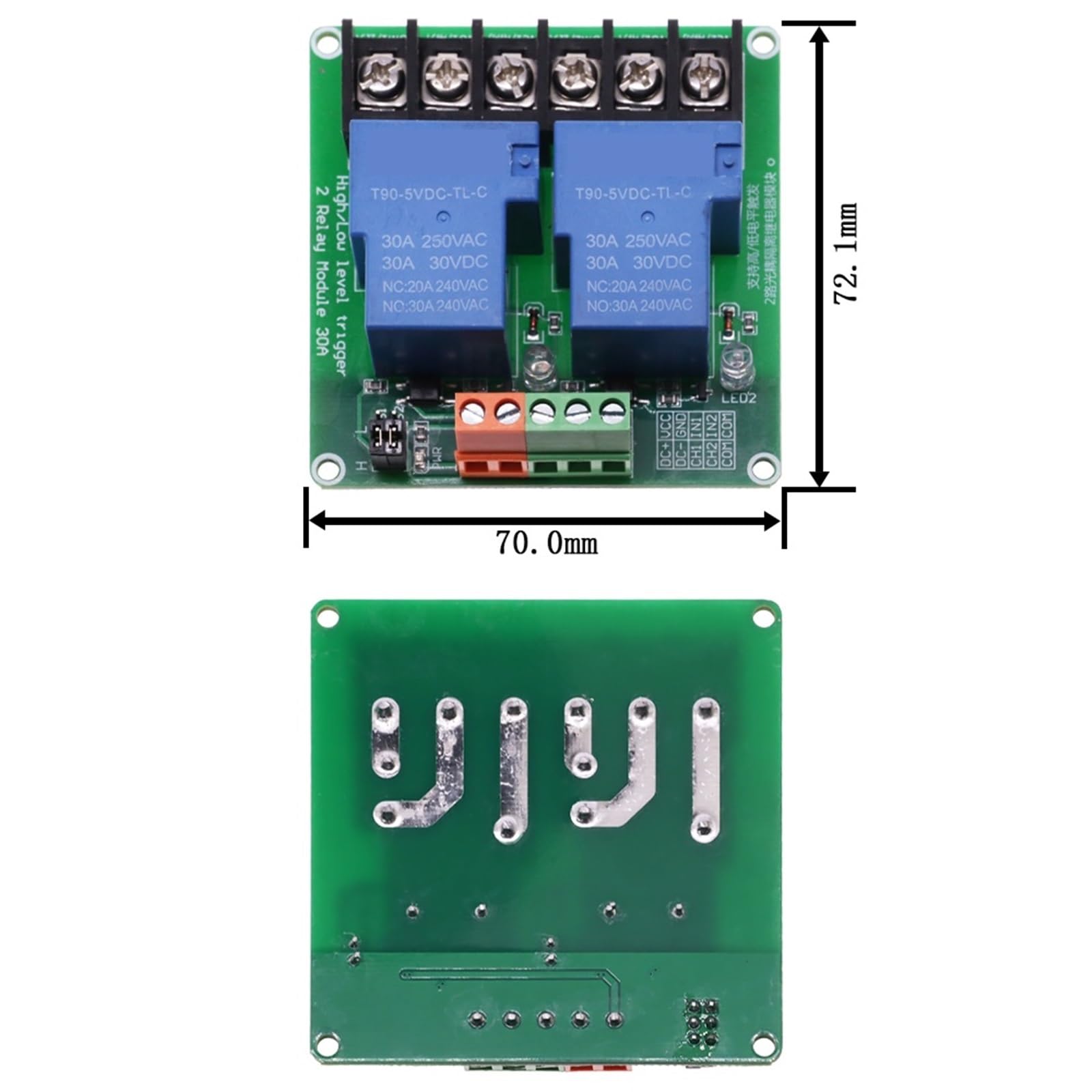 1-Wege-2-4-Kanal-Relaismodul 30 A mit Optokoppler-Isolierung 5 V 12 V 24 V unterstützt hohen und niedrigen Triger-Trigger mit Führungsschiene(2 Way Relay)