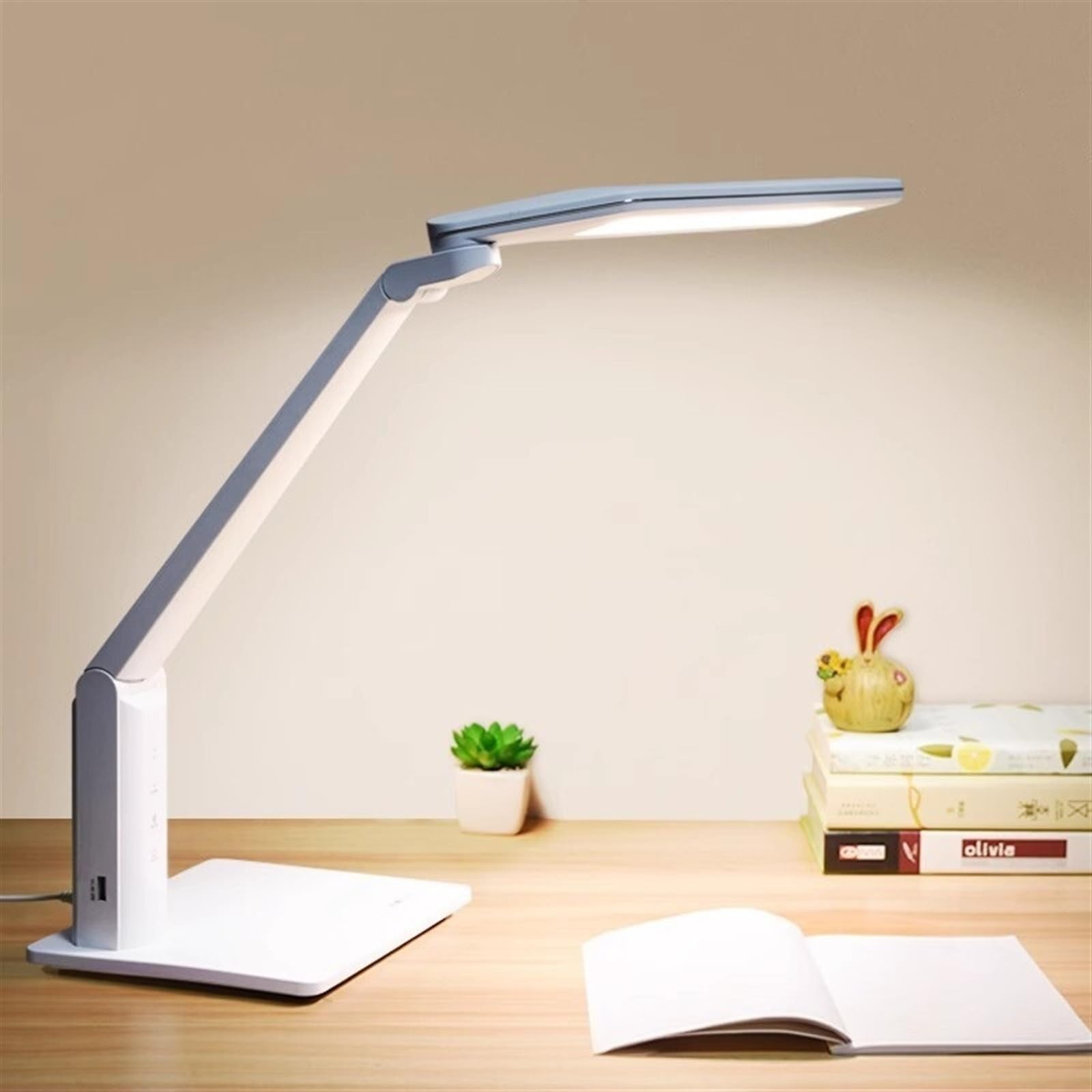 Lampa stołowa Lampa biurkowa LED do domowego biura, lampa stołowa do ochrony oczu, ściemniana lampa biurkowa o mocy 9 W, 3 tryby kolorów i 6 poziomów jasności, biała Lampa do czytania