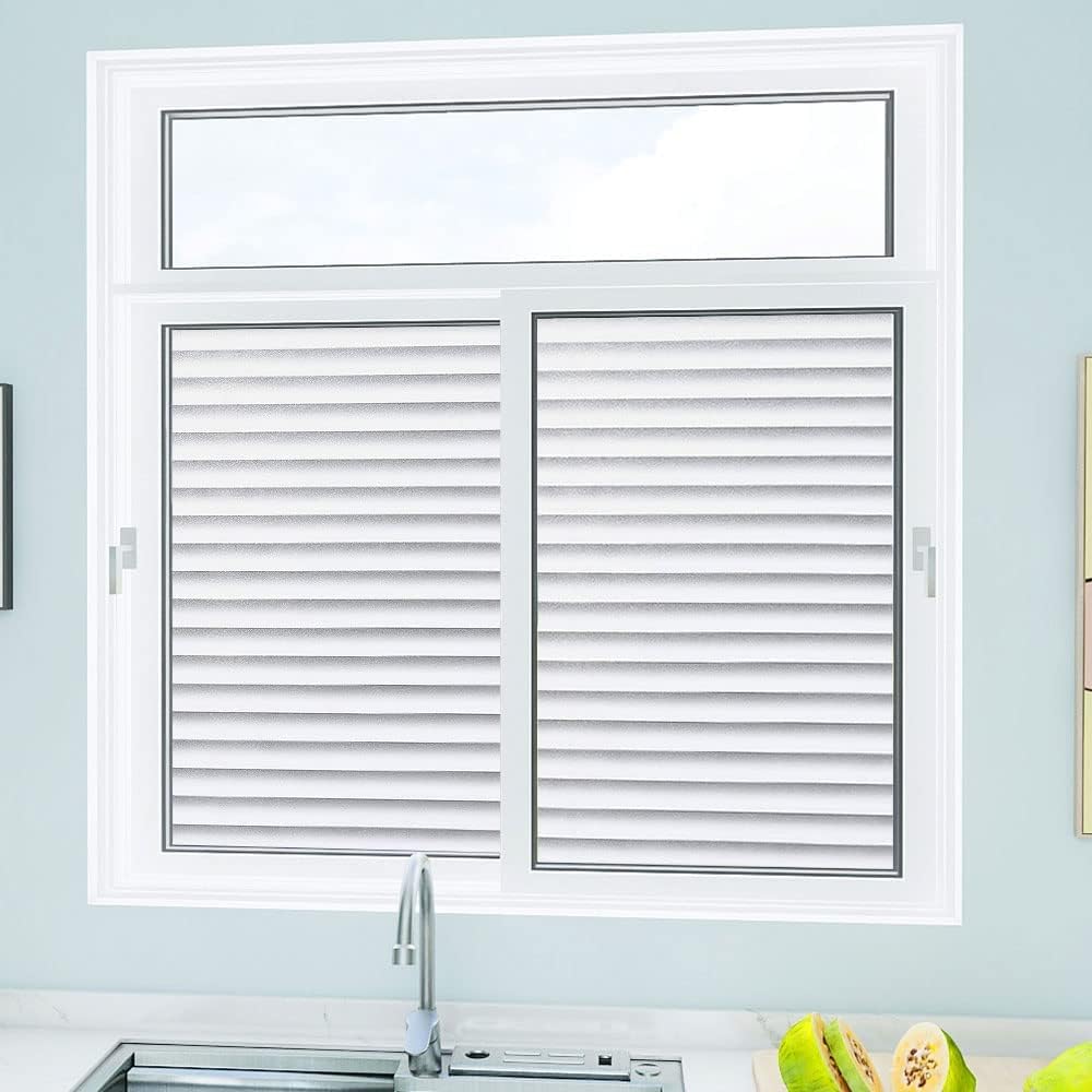 Blinds Pattern Window Film, Frosted Privacy Window Film, Vinyl Decorative Window Decals, Anti-UV Static Clings No-Glue Removable Window Sticker for Home (35.4 x 157.4 inch)