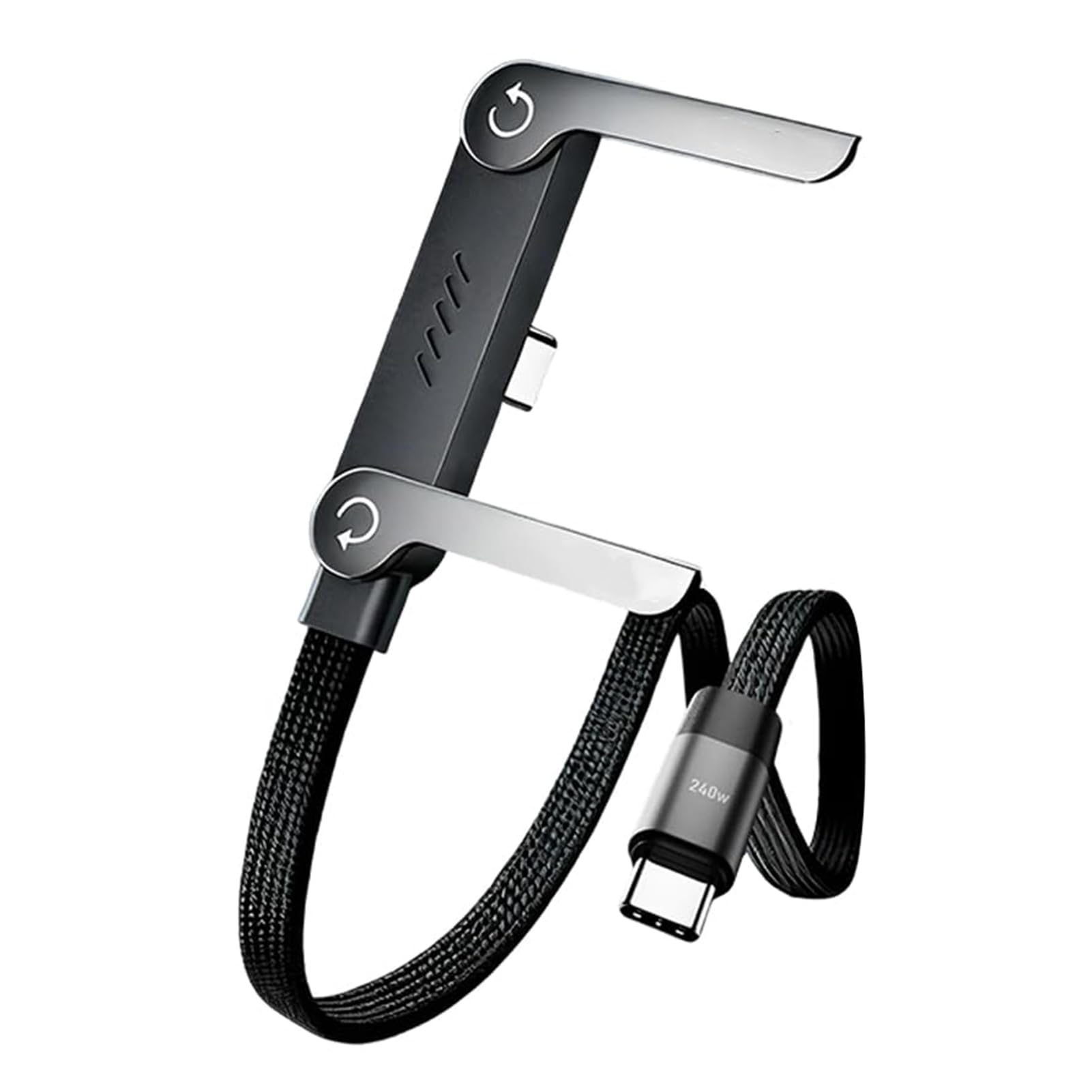 Sideways - Caricatore per telefono, cavo di ricarica 2 in 1 con supporto per telefono, ricarica super veloce da 240 W e supporto pieghevole, cavo universale di tipo C per smartphone