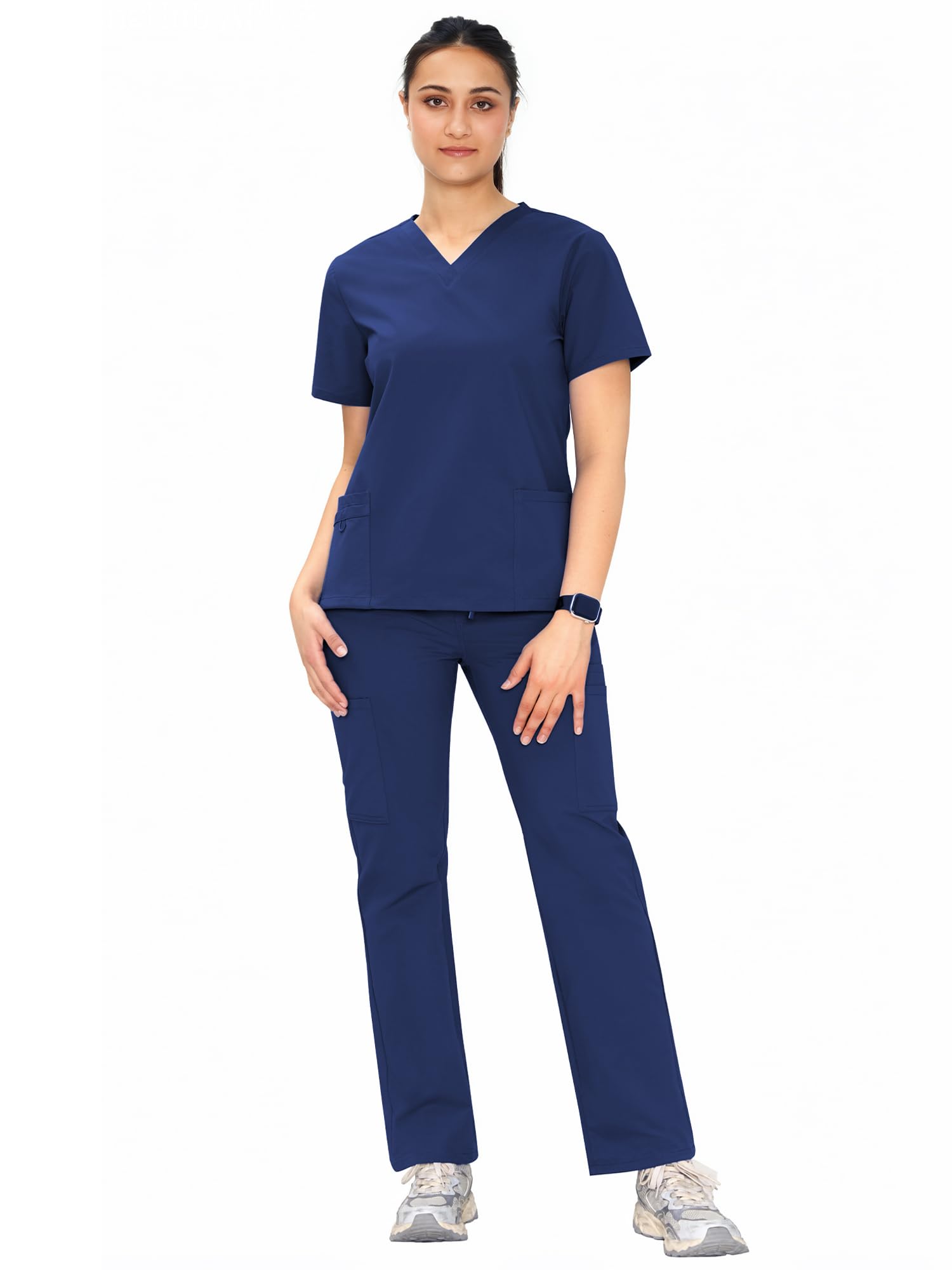 Scrubs for Women, V-Neck Top & Straight Leg Pants, 10 Pockets