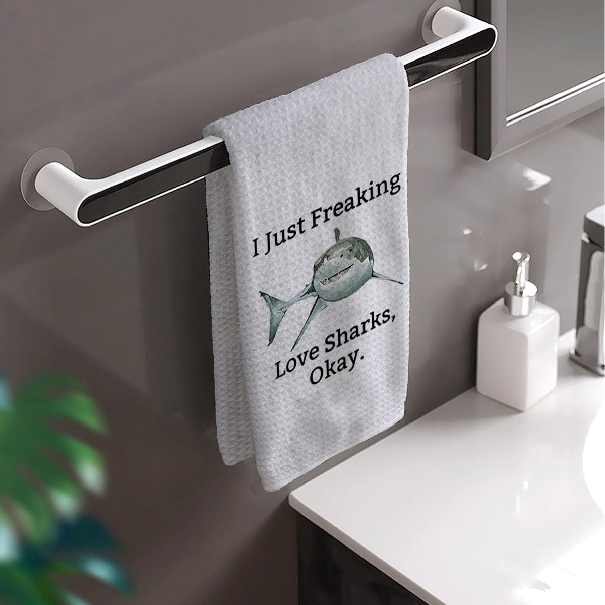 HIWX Shark Towel, I Just Freaking Love Sharks Okay Shark Lover Decorative Kitchen Towels and Dish Towels, Shark Room Decor, Ocean Sharks Hand Towels Tea Towel for Bathroom Kitchen Decor 16x24 Inches - Image 4