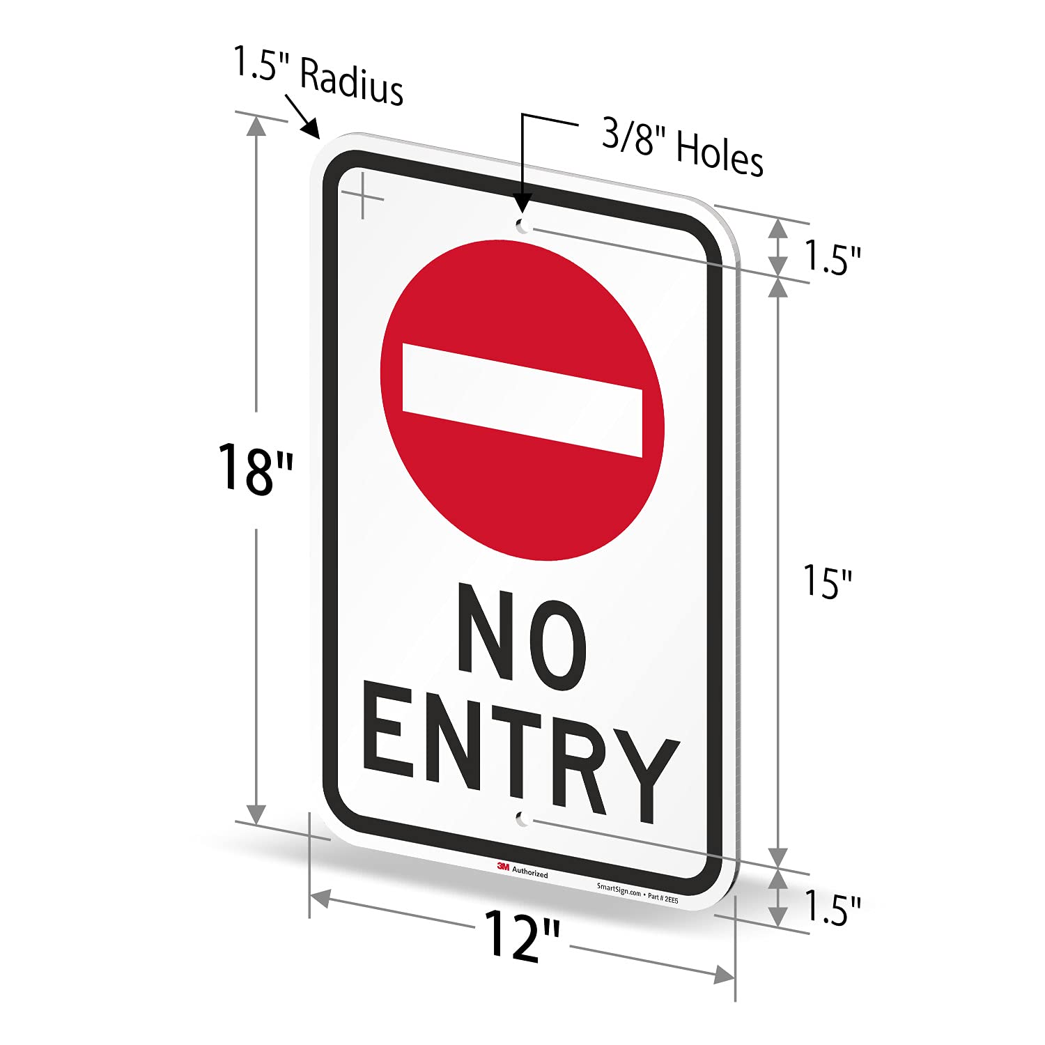 SmartSign 18 x 12 inch “No Entry” Metal Sign with Symbol, 63 mil Aluminum, 3M Laminated Engineer Grade Reflective Material, Red, Black and White, Made in USA