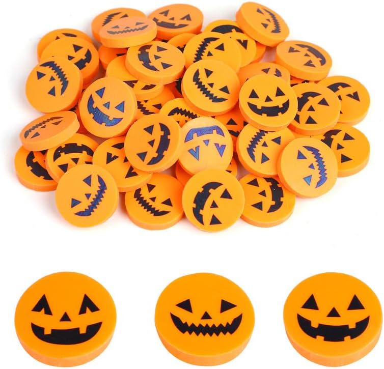 SULOLI Halloween Pumpkin Erasers, Cute Pumpkin Ghost Bat Mini Erasers Bulk Trick or