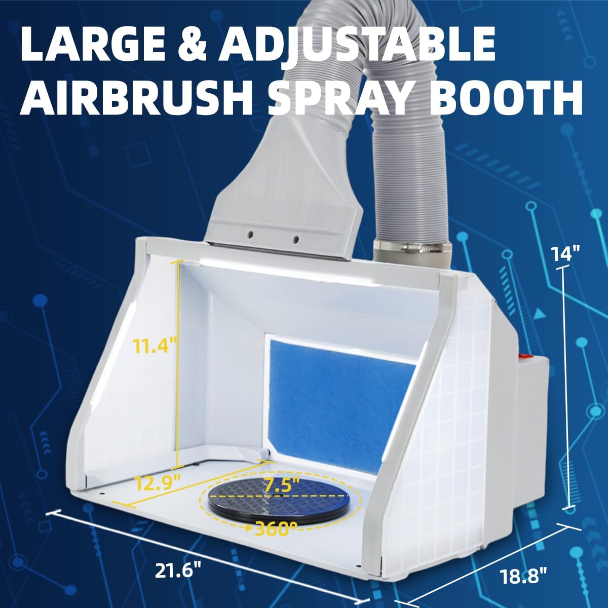 OPHIR Airbrush Spray Booth, Double Fans Airbrush Booth with Filter, 3 LED Lights & 2 Adjustable Knobs, Portable Spray Booth for Airbrushing, Spray Paint Booth for Model, Crafts, Cake Painting