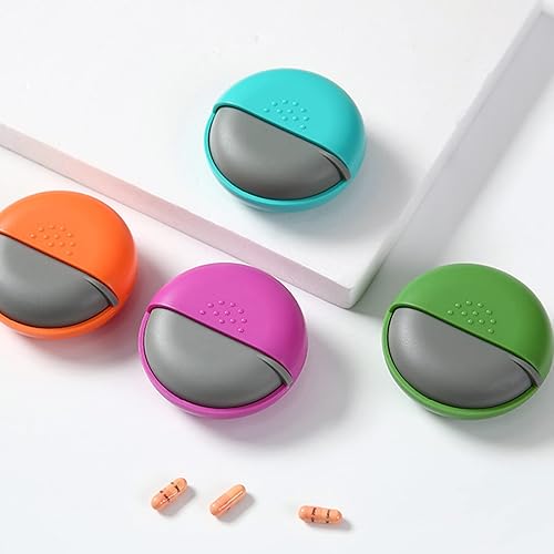Miniatura 7 de INVODA Pastillero de viaje, lindo pastillero redondo para bolso, contenedor compacto para medicamentos, píldoras, aceite de pescado, vitaminas y
