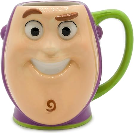 Silver Buffalo Toy Story Buzz Lightyear Playtime Face Ceramic 3D Sculpted Mug, 1 Count (Pack of 1), White/Green