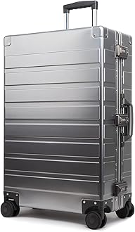 TRAVELKING All Aluminum Luggage with TSA Locks Metal Hard Shell Zipperless Spinner Alloy Metal Suitcase (Cool Metallic, 28 Inch)