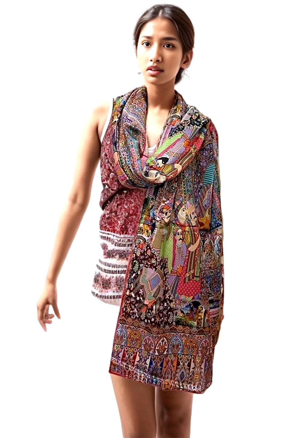 NTM Kalamkari Fine Wool Print Stole for Women 28 x 80 inches, Shikaardar Stole for Women, Shawl for Women Winter, Kashmiri Shawl for Women, Stole for Women, Scarf for Women-image-28