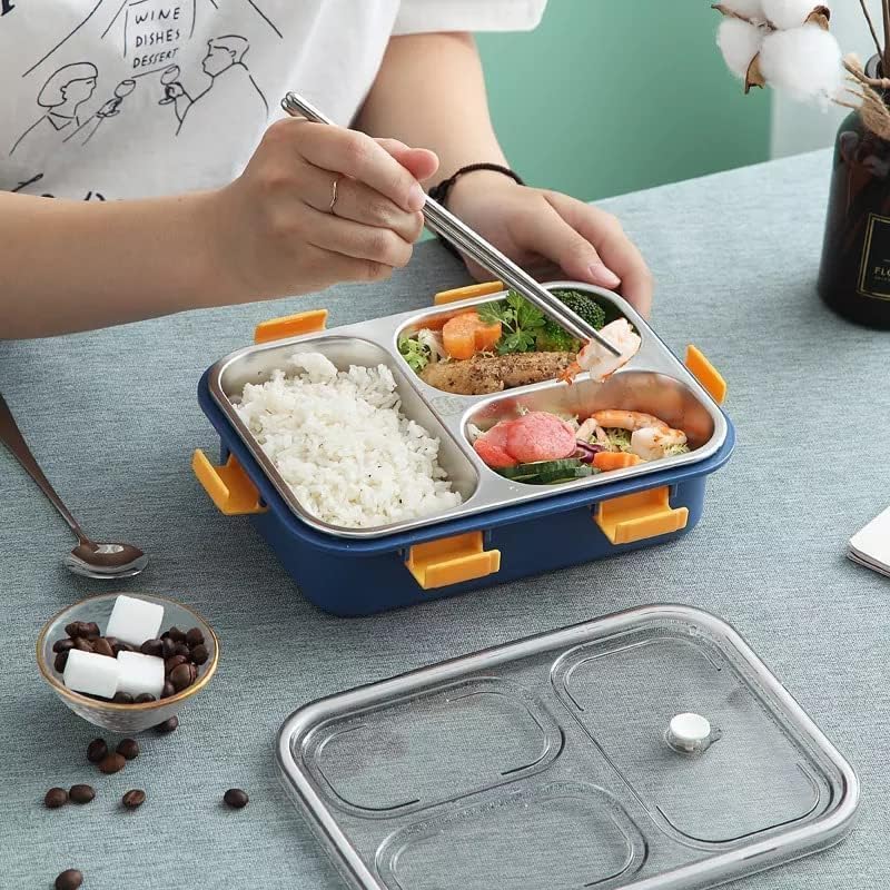 Image of Stainless Steel Lunch Box, 3 Compartment, Airtight| Leak-Proof, for School, College, Office - 750ml