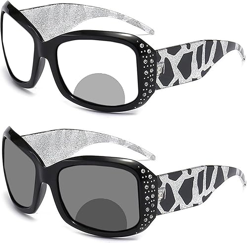 Gafas de lectura bifocales redondas con diamantes de imitación brillantes para mujer, lector de gafas de sol fotocromáticas de transición