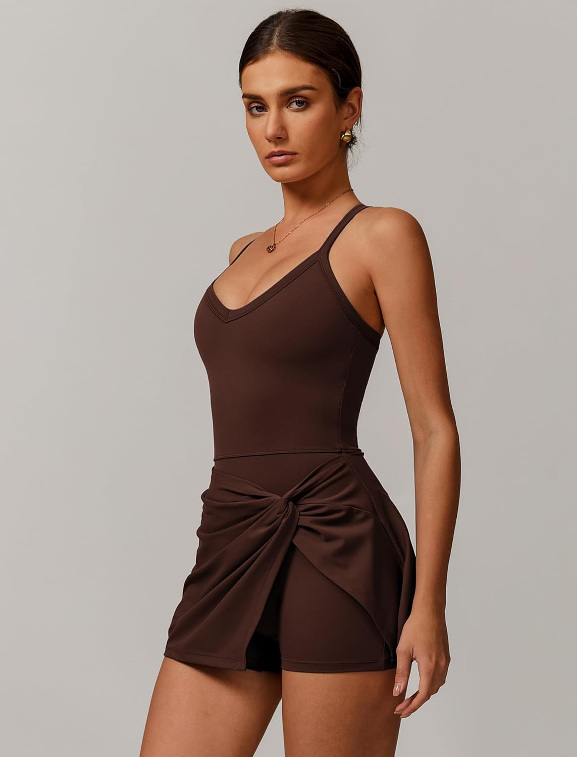 Womens Tennis Golf Dress with Built-in Bra Shorts Cross Backless V Neck Twist Front Hem Athletic Dresses - Image 2