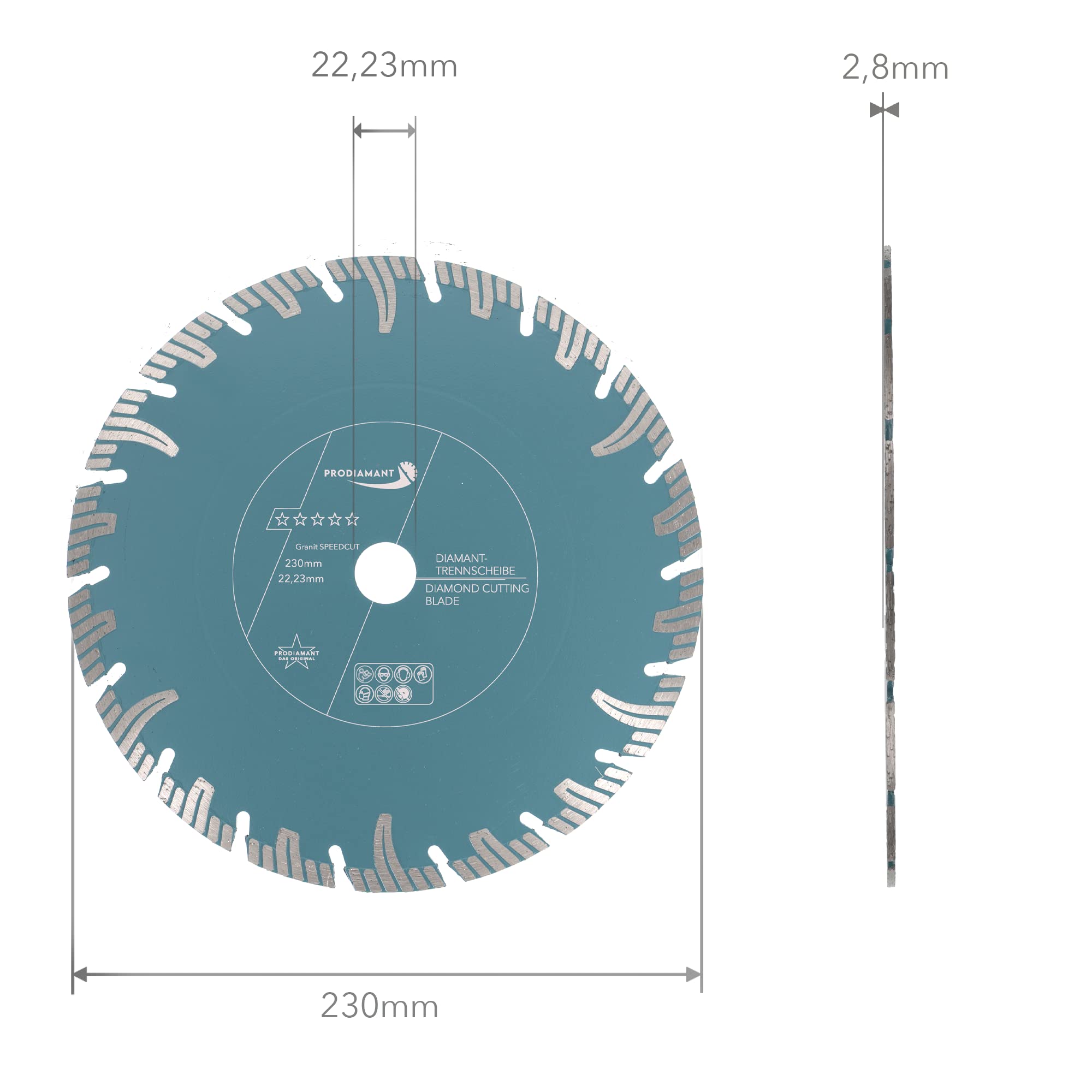 PRODIAMANT Disco Diamantato Professionale Granito Taglio Superveloce 230 mm x 22,2 mm Disco da Taglio Diamantato