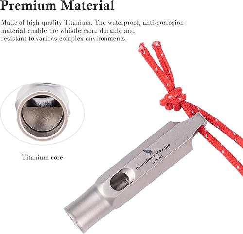 Miniatura 4 de Boundless Voyage Silbato de titanio para supervivencia de emergencia con cordón fuerte para acampar al aire libre, senderismo, entrenadores,