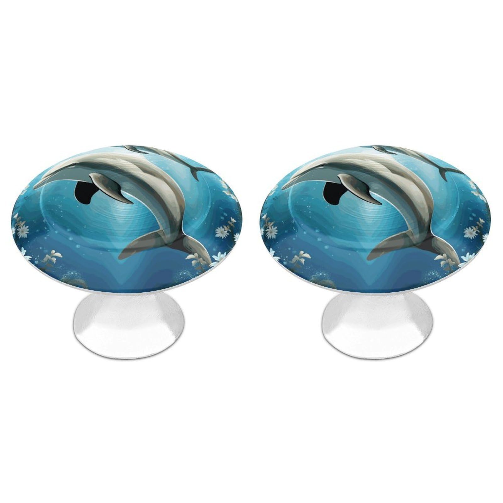 FekiLoot Kiss Dolphin Tale Cabinet Knobs 2 Pack Stainless Steel Round Dresser Drawer Knobs Kitchen Drawer Hardware Dresser Knob Closet Door Pulls Cabinet Handles for Cupboard Drawer Pulls