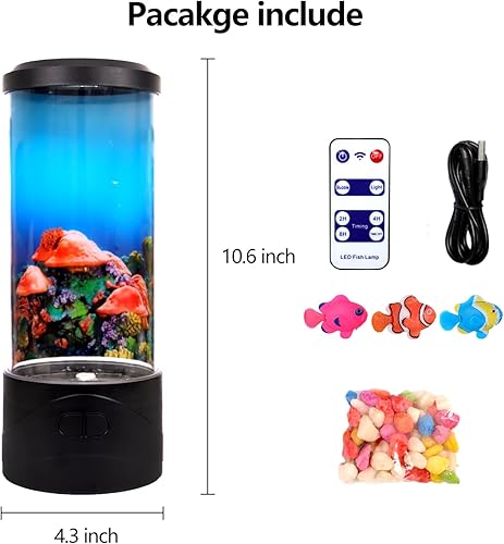 Miniatura 7 de Toycol Lámpara de pez de burbujas con sensor de océano, 8 luces LED de noche de peces que cambian de color, mini peces, acuario, mesa de estado de